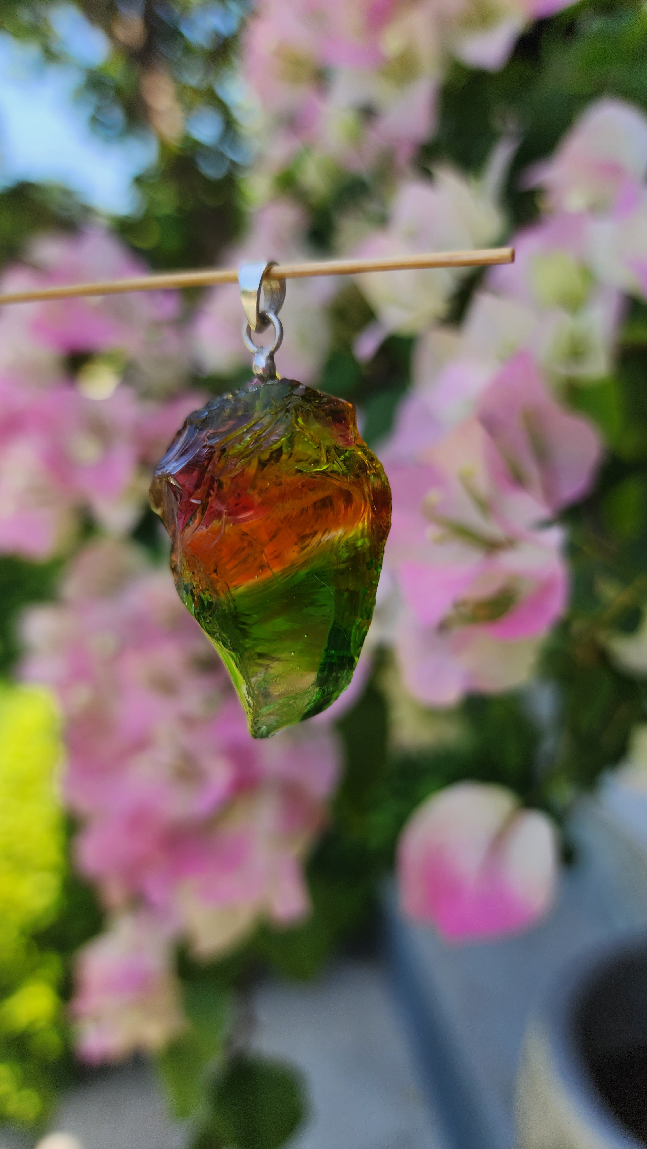 Rainbow Green Orange Red Andara Raw Pendant