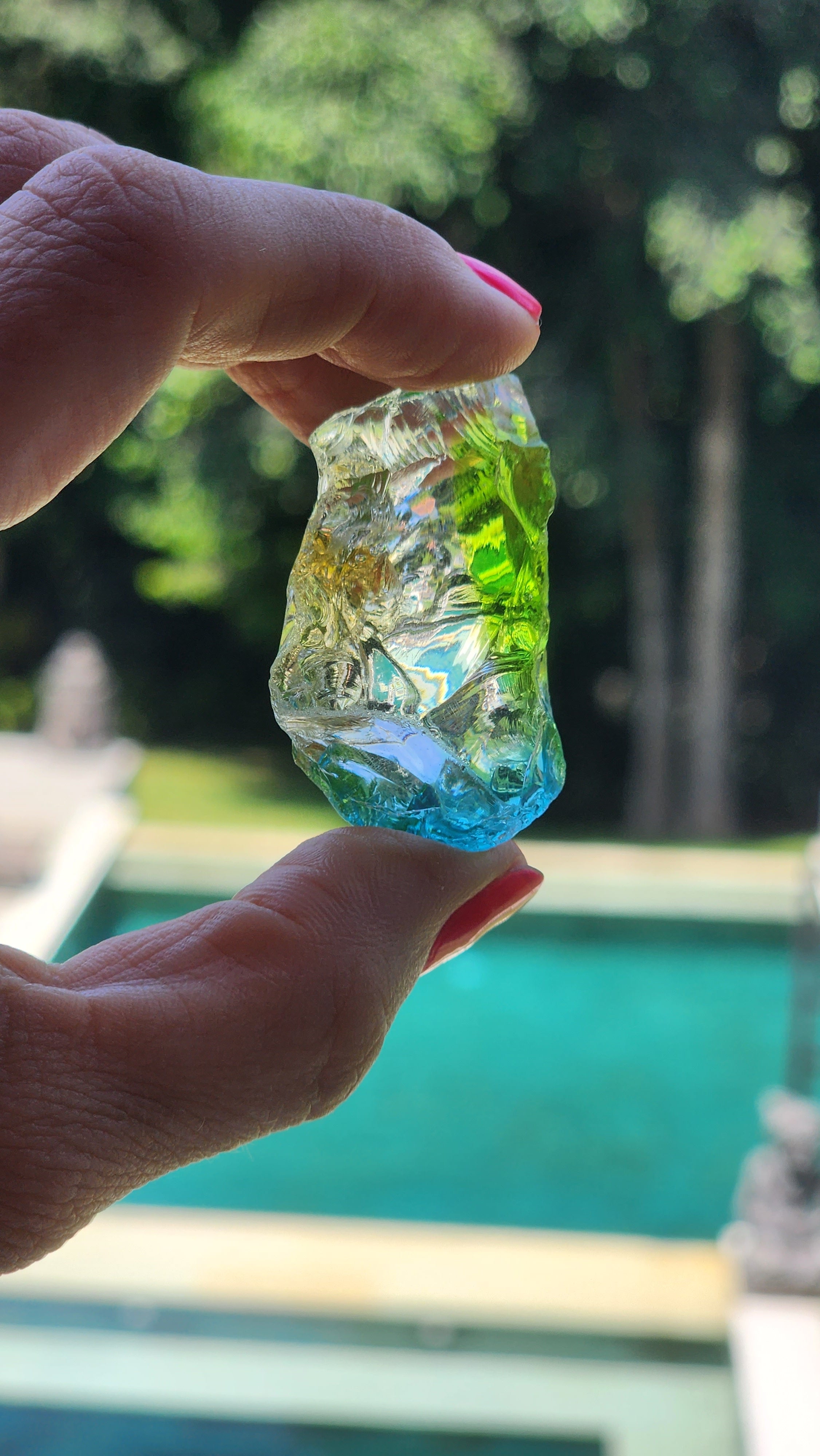 Rare Rainbow Green Turqois Clear Yellow Andara Altar Piece